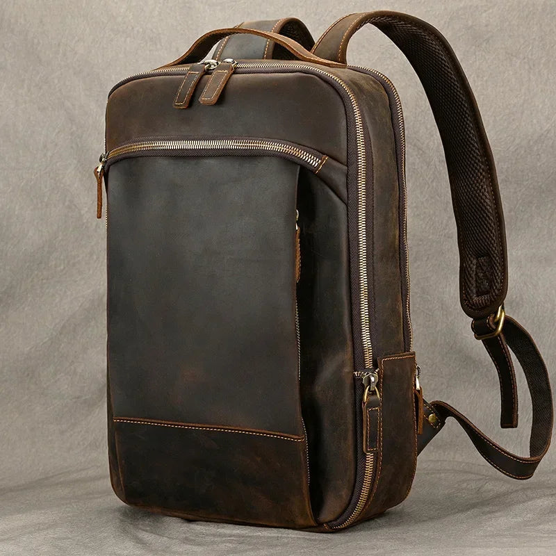 Vintage Herren Rucksack aus Crazy Horse Leder – Großer Retro-Laptop-Rucksack aus echtem Leder für Reisen & Business