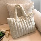 Gepolsterte Damen Tote Bag – Große Casual Schultertasche aus Baumwoll-Optik & Nylon, leicht, elegant & alltagstauglich