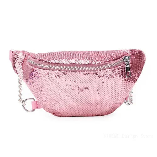 MOONBIFFY Damen Glitzer Fanny Pack – Glänzende Bauchtasche & Schultertasche aus PU-Leder, Trendige Reisetasche
