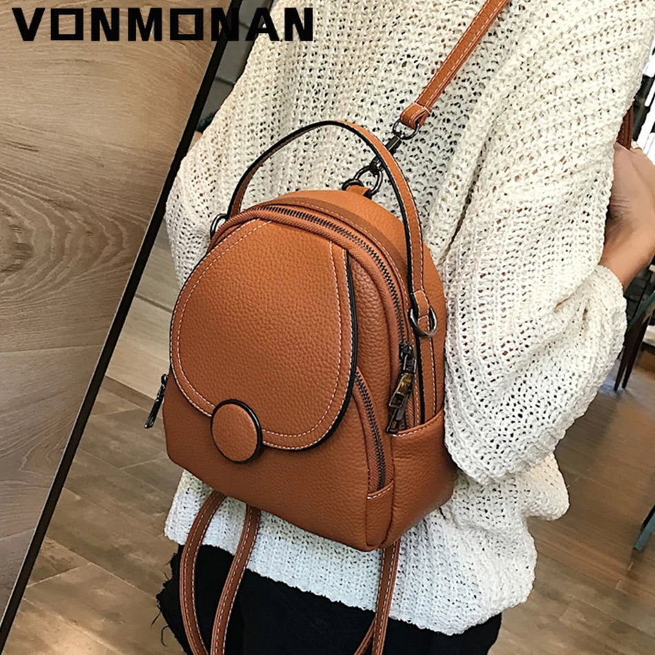 VONMONAN Mini Damen Leder-Rucksack - Mochila de cuero de PU de moda pequeña, suave al tacto y multifuncional