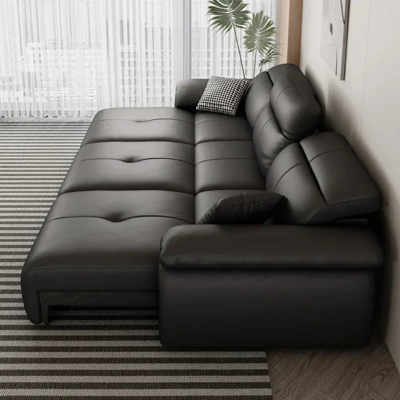 Luxuriöses schwarzes Echtleder Sofa mit Relax- & Schlaffunktion – Modernes Designer Ecksofa & Daybed für stilvolle Wohnzimmer