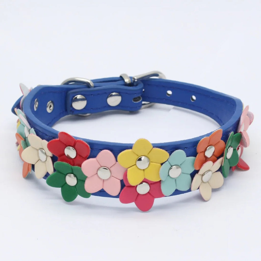 Buntes Blumen Hunde-Halsband aus Leder – Doppelreihiges Flower Pet Collar mit Schnalle für Welpen & kleine Hunde