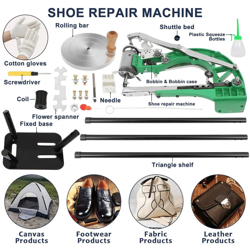 Handbetriebene Ledernähmaschine – Schuhreparatur, Leder, Taschen &amp; Gürtel – Dual Baumwoll- &amp; Nylonfaden Nähmaschine 