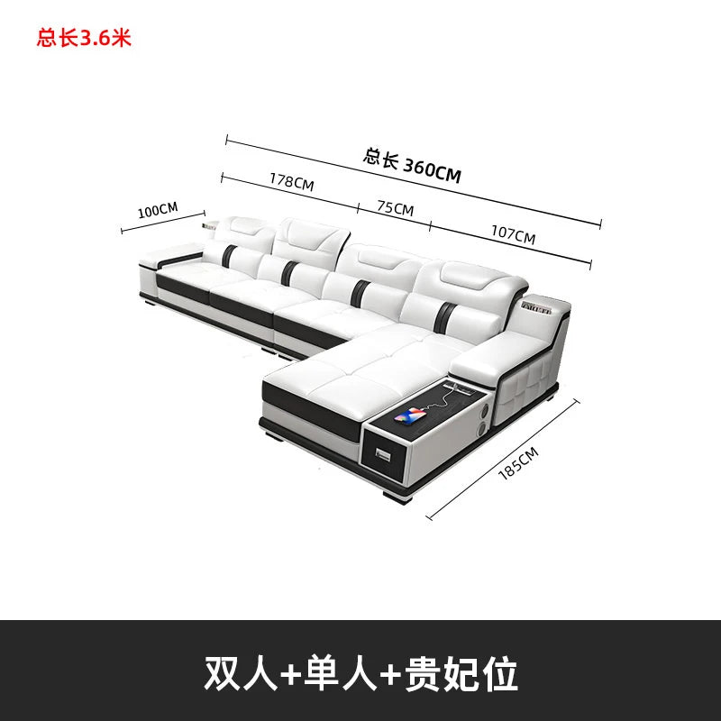 Modernes Luxus Ecksofa en Leder – Canapé multifonctionnel en forme de L, canapé d'immersion design minimaliste pour femmes de style