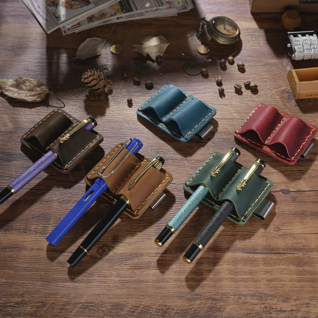 Porte-stylo rétro en cuir avec boucle – Boucle pour stylo plus élégante avec clip métallique pour carnet de notes, journal et raboteuse