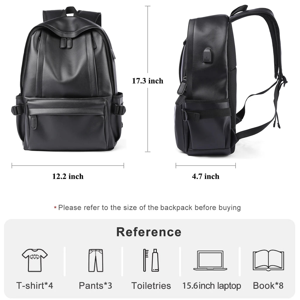 TANGHAO Sac à dos en cuir pour ordinateur portable unisexe – Sac à dos d'affaires résistant à l'eau avec port USB pour 14–15,6 pouces, voyages et voyages 