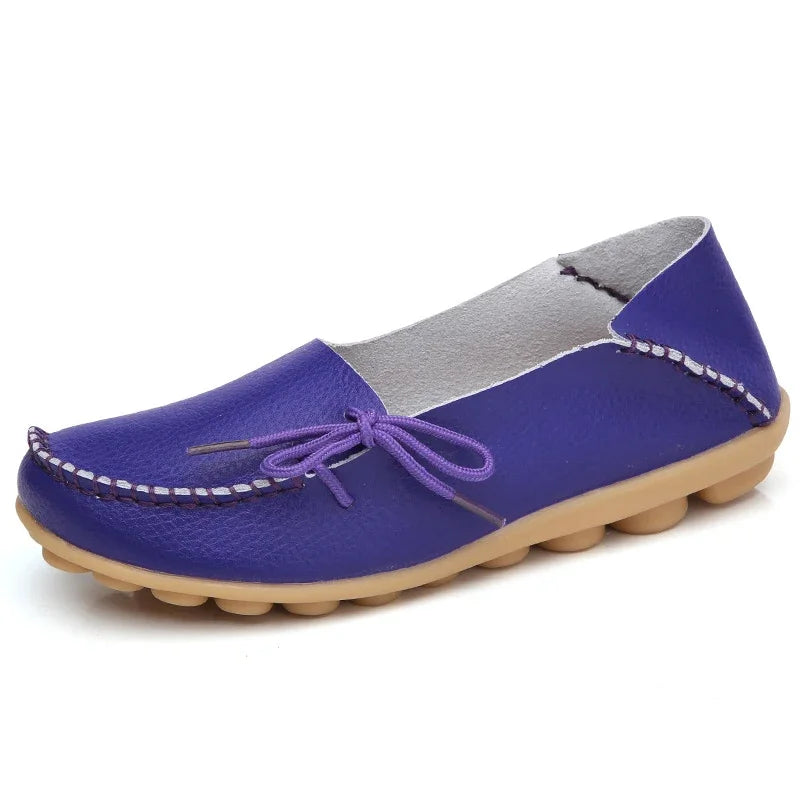 YBQJOO Damen Flats – Slip-On Mokassins aus echtem Leder, runde Zehen, bequeme Loafers für Alltag, Pflege & Plus Size 33-50