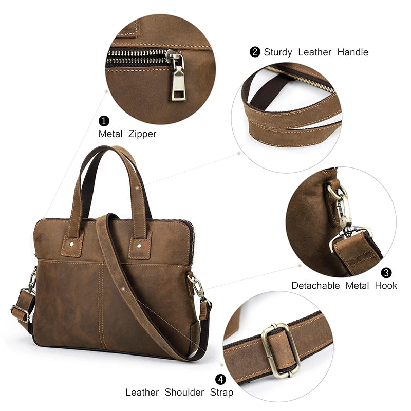 CONTACT’S Herren Leder-Aktentasche – Vintage Messenger Bag für Laptop & MacBook 13–16"
