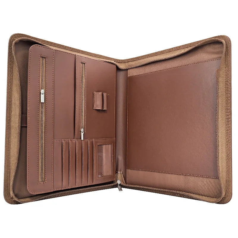 Große Leder A4 Business Portfolio Mappe mit Reißverschluss – Schwarzer Executive Dokumenten- &amp; Schreiborganizer