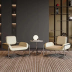 Nordischer Metall-Armlehnenstuhl mit Rückenlehne – Silla de salón individual de lujo de Leder &amp; Edelstahl, comodidad moderna 