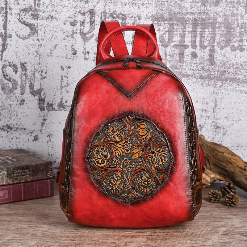 MOTAORA Damen Rucksack aus PU-Leder – Vintage geprägter Lederlook Rucksack mit Regenschutz, kompakt & elegant