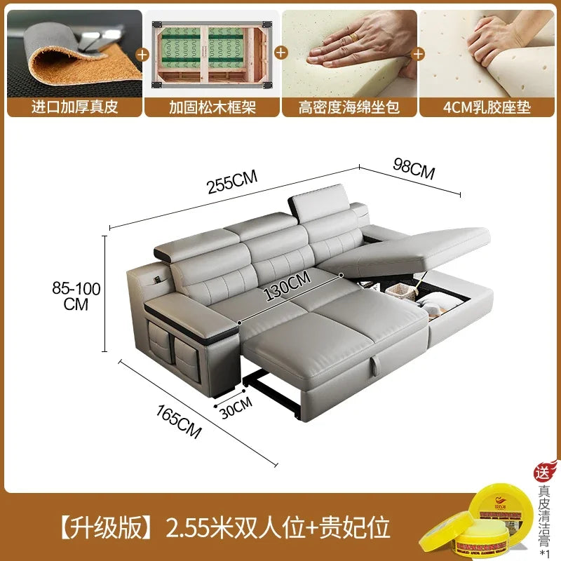 Designer Ledersofa für das Wohnzimmer – Verstellbares, faltbares & modulares Lounge-Sofa aus Echtleder im minimalistischen Design