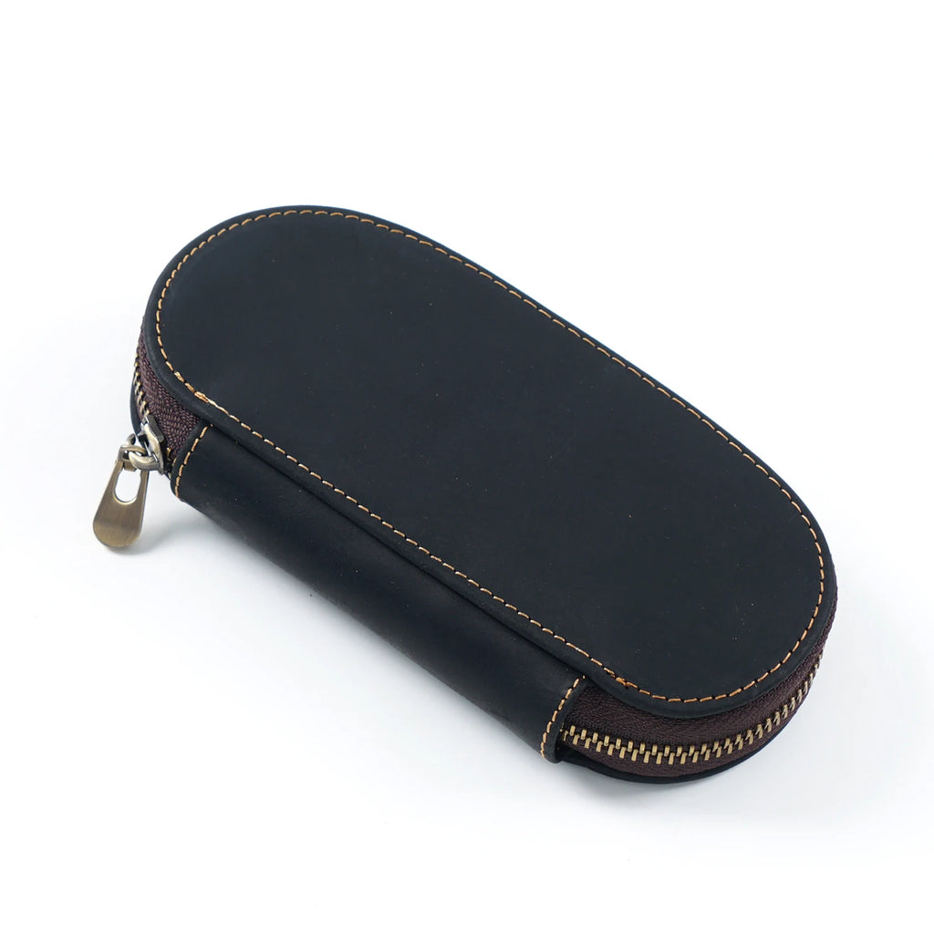 Vintage Crazy Horse Cuir Stifteetui 3er-Set – Ovales Pen Case mit Reißverschluss für Füllfederhalter &amp; Schreibgeräte
