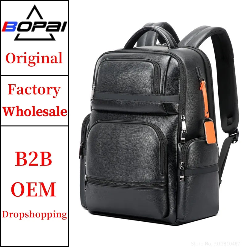 BOPAI Business Leder Rucksack Herren – Luxus Laptop Rucksack 15,6 Zoll mit Diebstahlschutz & USB-Ladefunktion