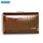 VICKAWEB Damen Geldbörse aus echtem Leder – Kleine Fashion Wallet mit Alligator-Prägung, Reißverschluss &amp; Druckknopf