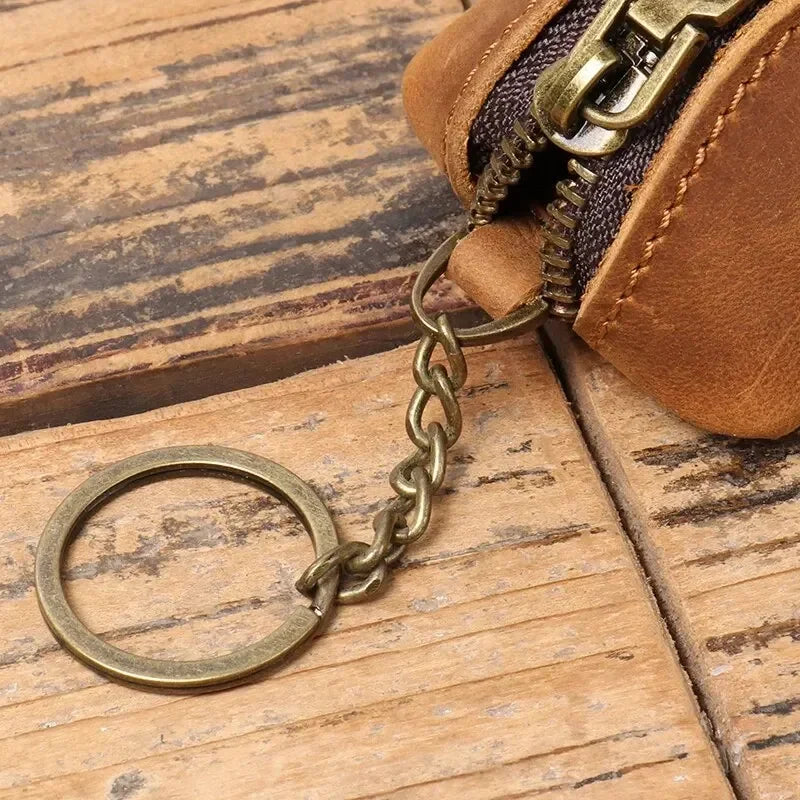 Genuine Leather Damen Münzbörse - Cartera de mano con cremallera vintage aus Rindsleder mit Kartenfach &amp; Schlüsselhalter 
