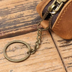 Genuine Leather Damen Münzbörse - Cartera de mano con cremallera vintage aus Rindsleder mit Kartenfach &amp; Schlüsselhalter 