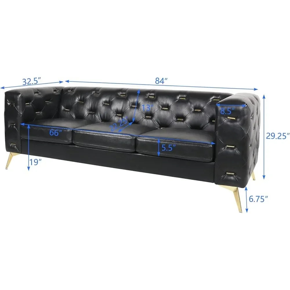 Mid-Century Chesterfield Sofa aus Kunstleder – Moderner 3-Sitzer Ledersofa mit gepolsterten Sitzkissen & stabilem Holzrahmen