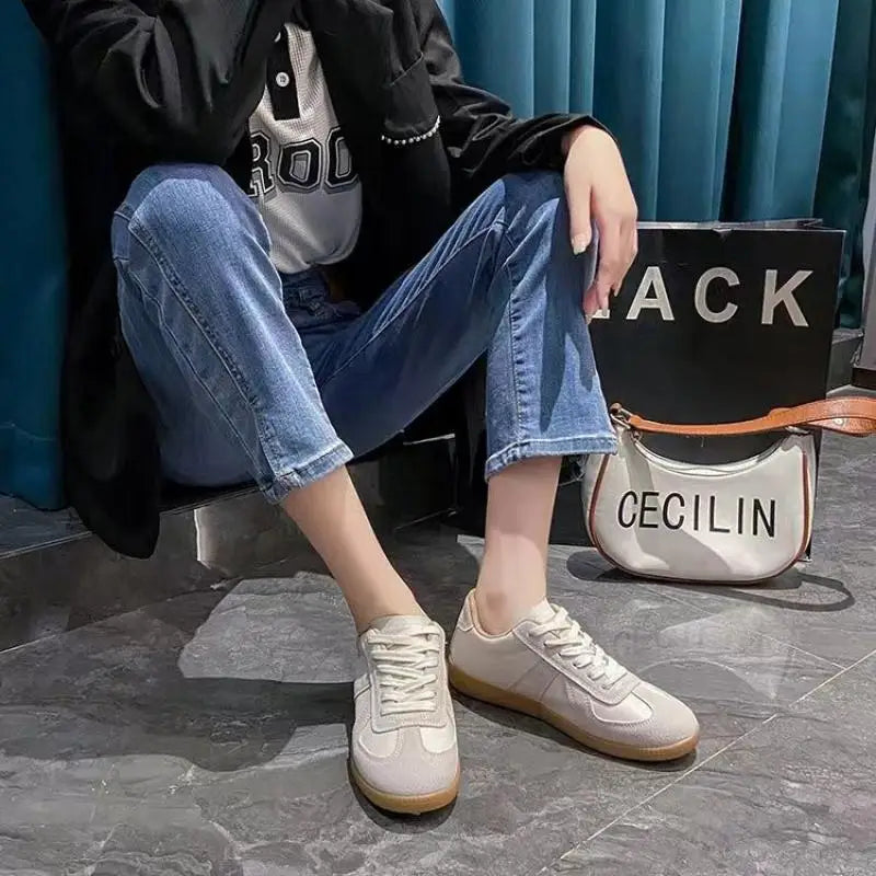 Luxus Damen Sneaker aus echtem Leder – Flache Casual Ledersneaker für Frühling & Herbst, Bequeme Freizeit- & Trainingsschuhe 2024