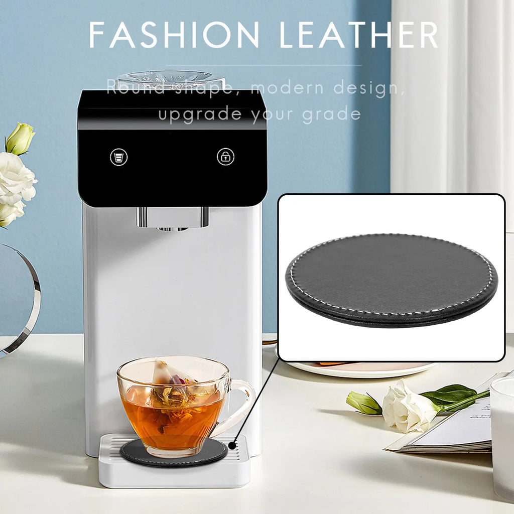 MLGB Set avec 6 supports de rangement noirs en cuir PU – Dessous de verre ronds et les plus résistants avec dos nu pour maison et cuisine 