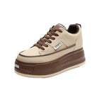 Damen Leder Plateau Sneaker 7 cm – Keilabsatz Schuhe aus echtem Leder für Herbst & Winter, modische Wedge Sneakers