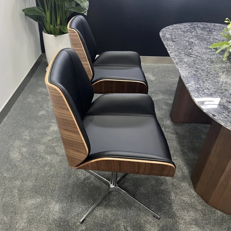 Mid-Century Bürostuhl aus Leder – Höhenverstellbarer Executive Drehstuhl mit Armlehnen & Bentwood-Design für Home Office & Arbeitsplatz