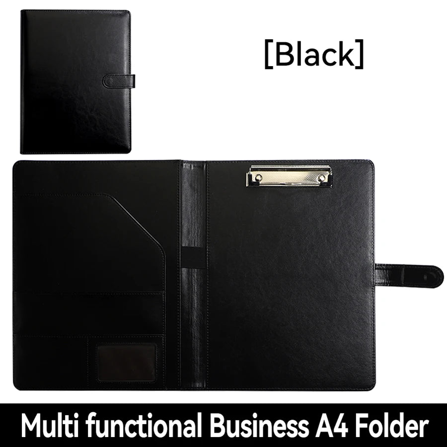 A4 PU Leder Business Mappe mit Clip, Stifthalter &amp; Kartenfächern – Organizador multifuncional para oficinas y reuniones
