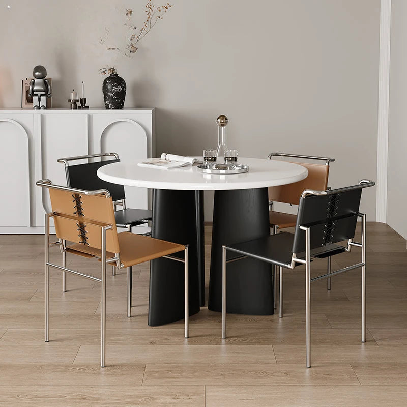 Nordischer Design-Esszimmerstuhl aus braunem Lederlook & Edelstahl – Moderner Luxus-Dining Chair für Küche & Esszimmer