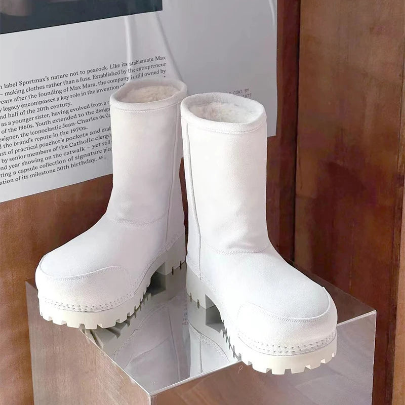 Damen Snow Boots mit dicker Plateausohle – Warme Winterstiefel aus Leder- & Felloptik, gefüttert & wasserdicht, auch in großen Größen