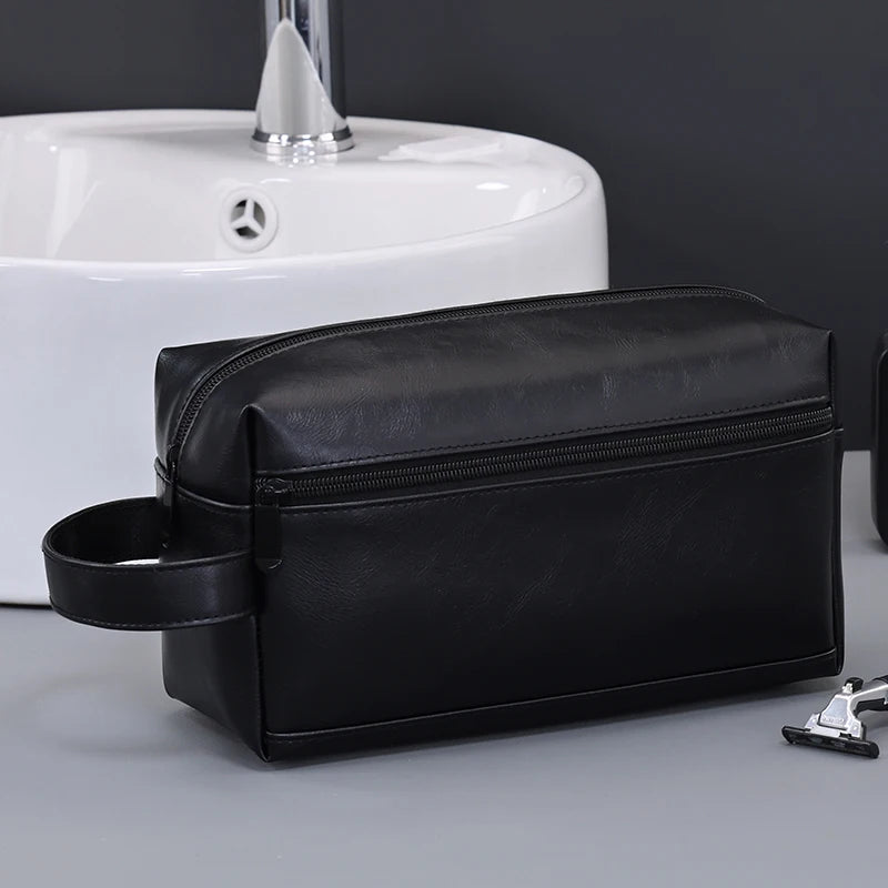 Herren Leder Kulturbeutel – Große Reise &amp; Business Kosmetiktasche, wasserfeste Waschtasche mit Griff