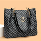 Vintage Geometrische Damen Tote Bag aus Kunstleder – Schultertasche mit Letter „M“ Design, große Shopping- & Reisetasche