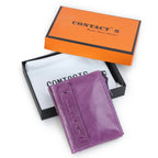 CONTACT'S Damen Geldbörse aus echtem Leder – Kompakte Bifold Wallet mit Kartenfächern, Münzfach &amp; Reißverschluss