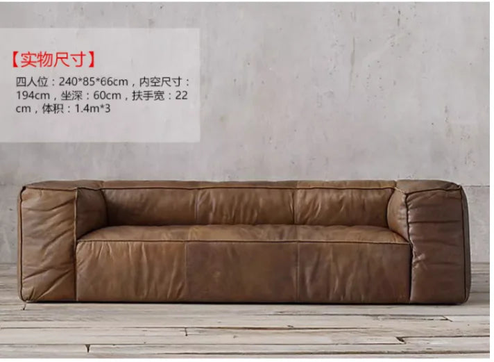 Luxuriöses Leder Sofa für Wohnzimmer – Braunes Designer Sofa im italienisch-nordischen Stil, Lazy Luxury Couch mit weicher Polsterung