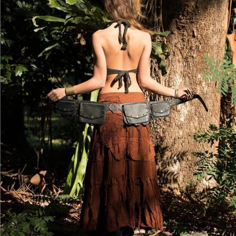 Mittelalterliche PU-Leder Bauchtasche – Steampunk & Viking Fanny Pack für Frauen, Bohemian Hip Belt Bag & Cosplay Accessoire