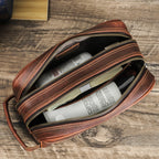 Crazy Horse Leder Kulturbeutel für Herren – Vintage Reisekosmetiktasche aus echtem Rindsleder mit mehreren Reißverschlussfächern