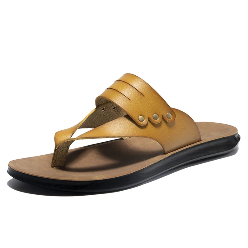 Shinefullstr Herren PU Leder Flip-Flops 2025 – Sommerliche Casual Slippers, Outdoor Slippers, Rutschfest, Bequeme Chanclas Hombre