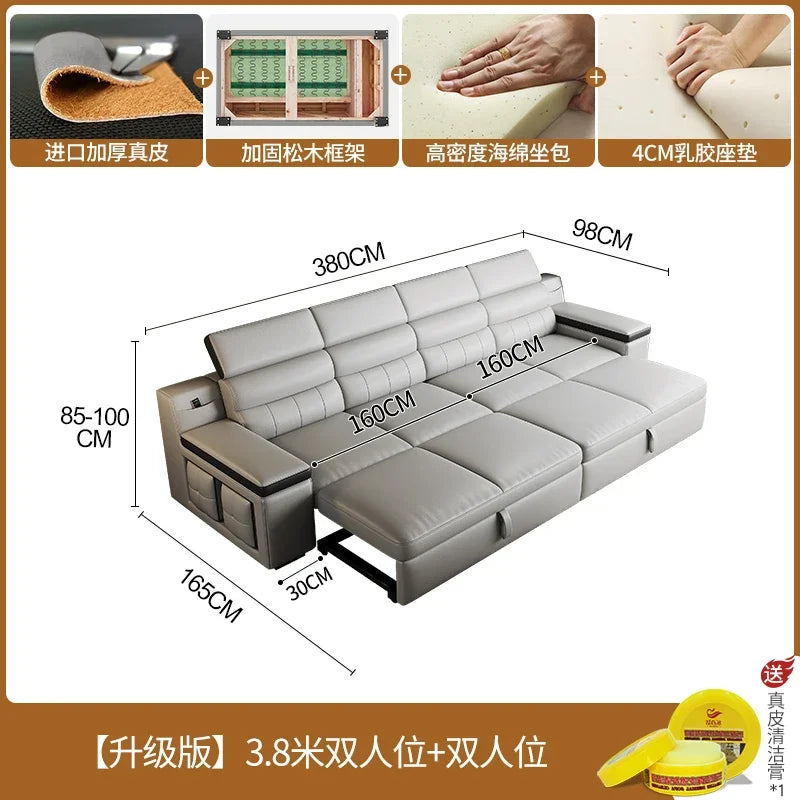 Designer Ledersofa für das Wohnzimmer – Verstellbares, faltbares & modulares Lounge-Sofa aus Echtleder im minimalistischen Design