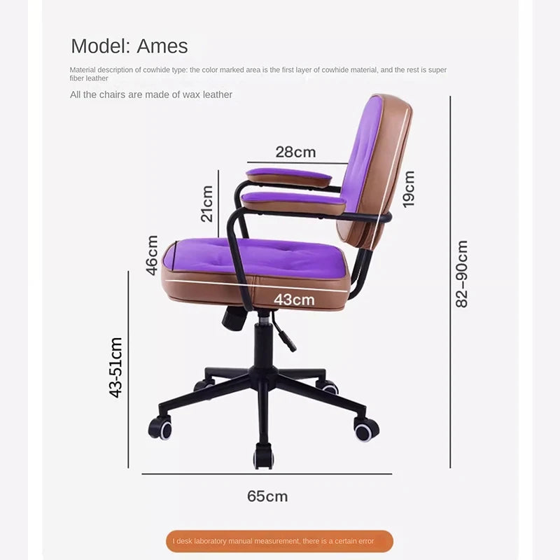 Retro Computerstuhl aus Oil-Wax-Leder – Höhenverstellbarer Drehstuhl mit Massivholz-Details & Rollen für Homeoffice, Schlafzimmer & Arbeitszimmer