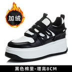 Damen Leder Plateau Sneaker mit verstecktem Absatz – Zapatillas con cuña de 9 cm aus echtem Leder für Herbst &amp; Winter 