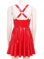 Ropa de cuero de PU con apariencia húmeda y estilo gótico punk: vestido ceñido al cuerpo con cremallera frontal, copas recortadas y una línea A asimétrica 