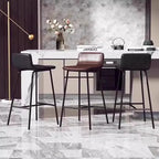Leder Barstuhl für Balkon & Wohnraum – Moderner Nordic Minimalist Barhocker aus Echtleder mit Carbonstahlgestell