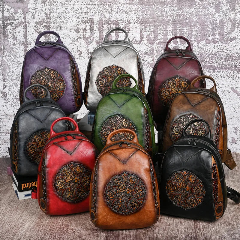MOTAORA Damen Rucksack aus PU-Leder – Vintage geprägter Lederlook Rucksack mit Regenschutz, kompakt &amp; elegante 