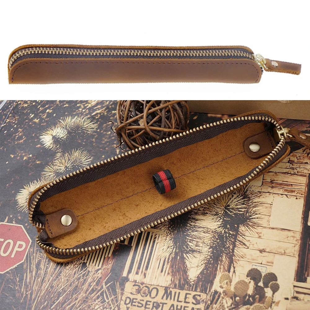 Mini cuir Stifteetui mit Reißverschluss – véritable étui à stylos en cuir pour votre sac de rangement pour l'école et le bureau