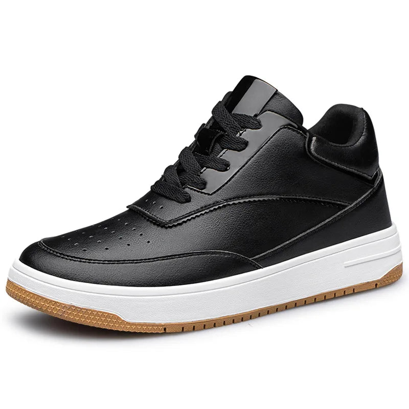YEAE Herren Lederschuhe – Weiße Casual Sneaker mit Höhenaufbau, komfortabel, PU-Innensohle, Plattform 6/8/10 cm