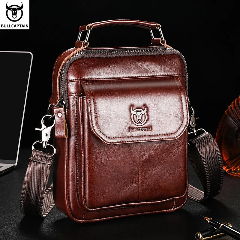 BULLCAPTAIN Herren Leder Schultertasche – Bolso bandolera retro multifuncional para tableta de 7,9"