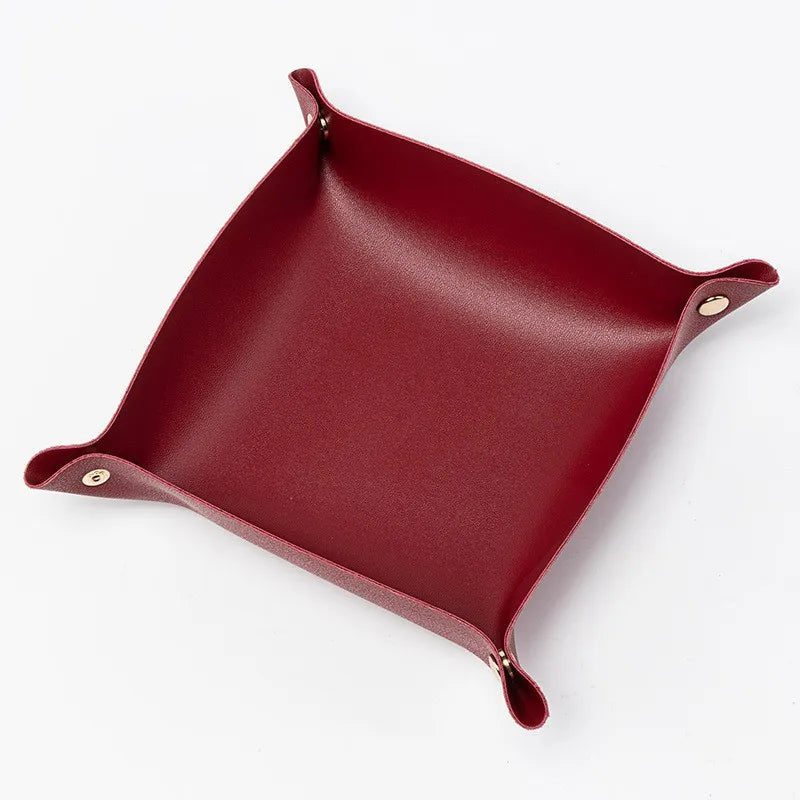 Nordic Style PU Leder Ablageschale – Faltbarer Desktop Organizer für Schlüssel, Schmuck & Kosmetik (21×14×8 cm)