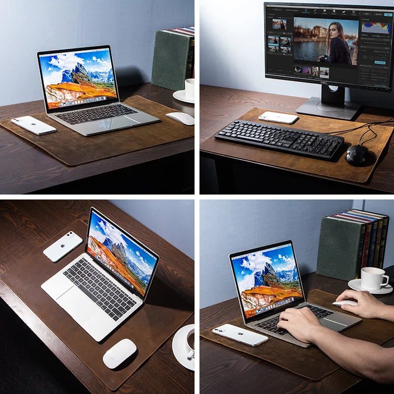 Tapis de souris XXL en cuir véritable 60 × 40 / 80 × 40 / 90 × 45 cm, résistant aux taches et aux taches pour bureau et bureau à domicile 