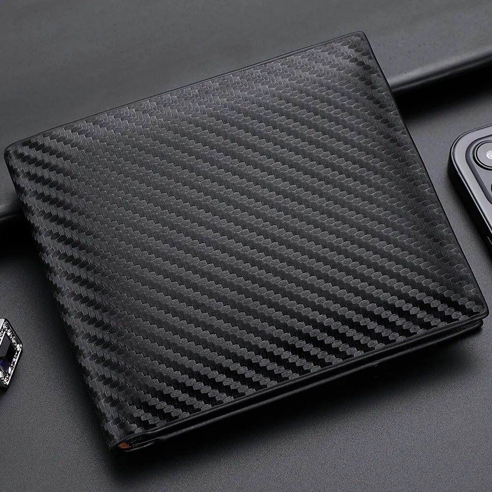 Carbon Fiber Herren Kurzgeldbörse – Slim Wallet mit Kartenfächern, Reißverschlussfach & Münzfach