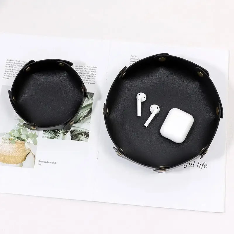Nordische Leder Ablageschale – Faltbarer Desktop Organizer für Schlüssel, Schmuck & Kosmetik