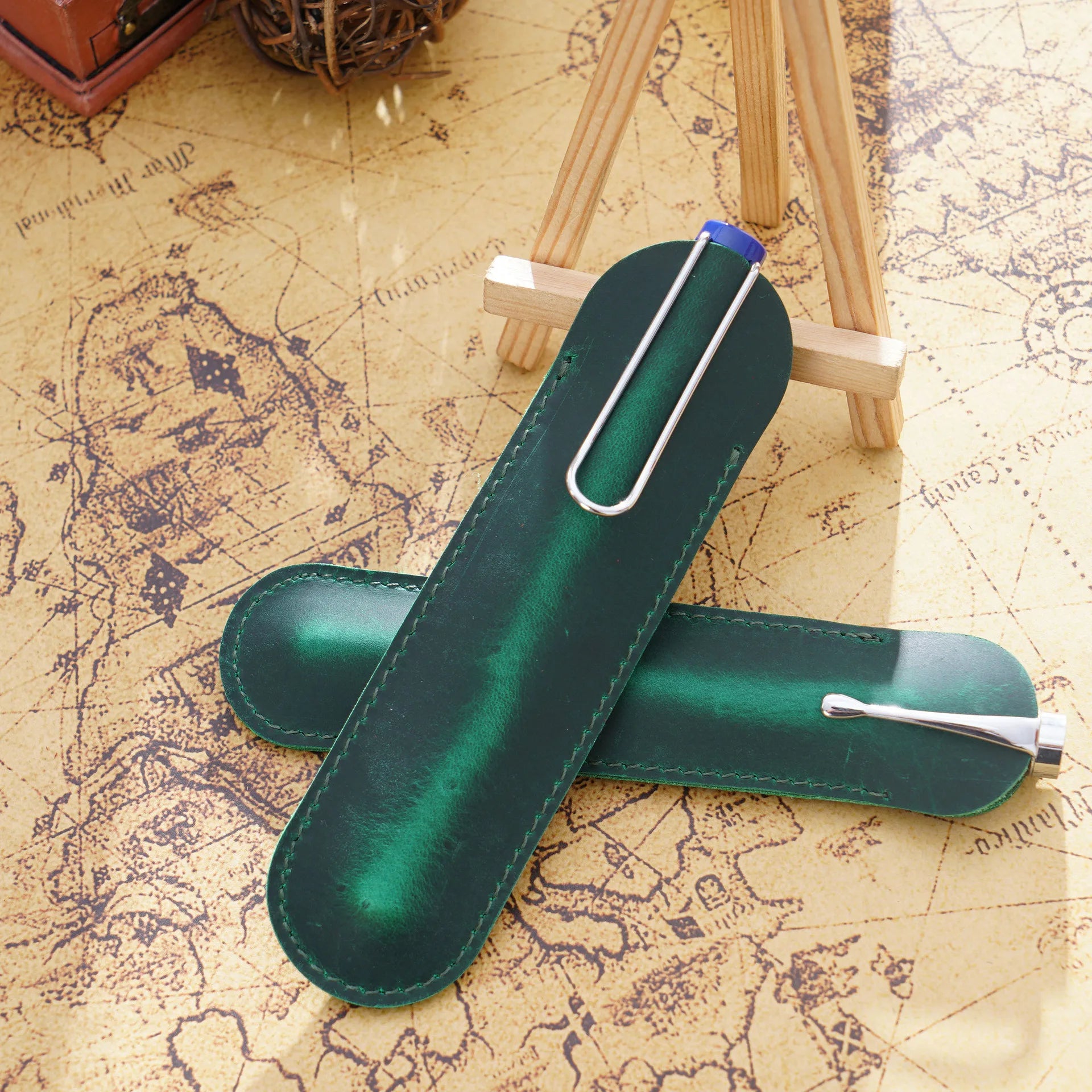 Retro Leder Stifteetui aus Echtleder – Eleganter Einzel-Stifthalter für Schule &amp; Büro